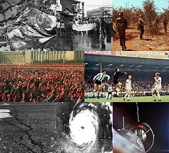 1966 — En el sentido de las agujas del reloj desde arriba a la izquierda: una liberación catastrófica de desechos de una mina de carbón mata a 144 personas en Aberfan, Gales; Los budistas vietnamit…