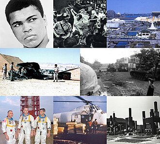 1967 — En el sentido de las agujas del reloj, desde arriba a la izquierda: Muhammad Ali fue despojado de su título de boxeo y se le prohibió participar en el boxeo profesional durante tres años des…