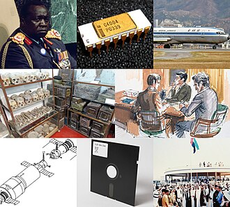 1971 — De izquierda a derecha y de arriba abajo: • Idi Amin lidera el golpe de Estado en Uganda de 1971 contra el gobierno del presidente Milton Obote. • Intel produce el primer microprocesador com…